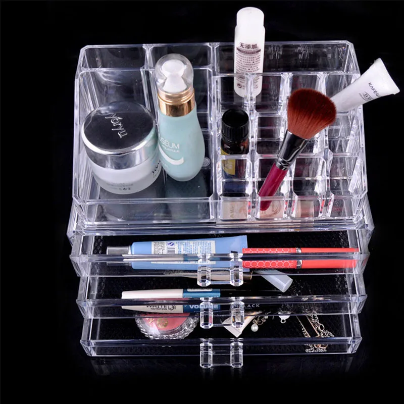 Transparent acrylic makeup organizer multifunctional drawer organizer crystal cosmetic organizer 15 grids storage boxes bins