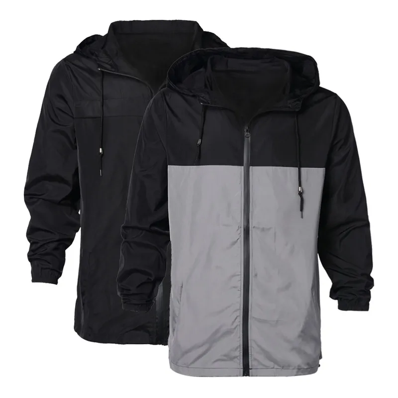 

New Casual Hoodies Jacket Men Long Sleeve Zipper Veste Homme Solid Patchwork Hooded Windbreaker Straight Loose Jacket Hombre