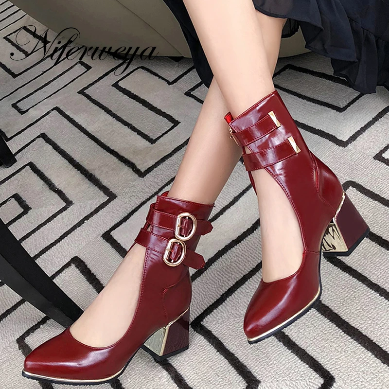 

New fashion Spring/autumn Pointed Toe women Gladiator shoes Big size 31-48 Buckle decoration Thick Heel high heels zapatos mujer