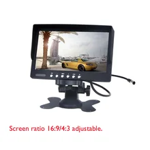 Black Car Monitor 7″ TFT LCD Car Rear View Camera Monitor Support 2CH Input + IR Remote Control For DVD VCD STB with Bracket
