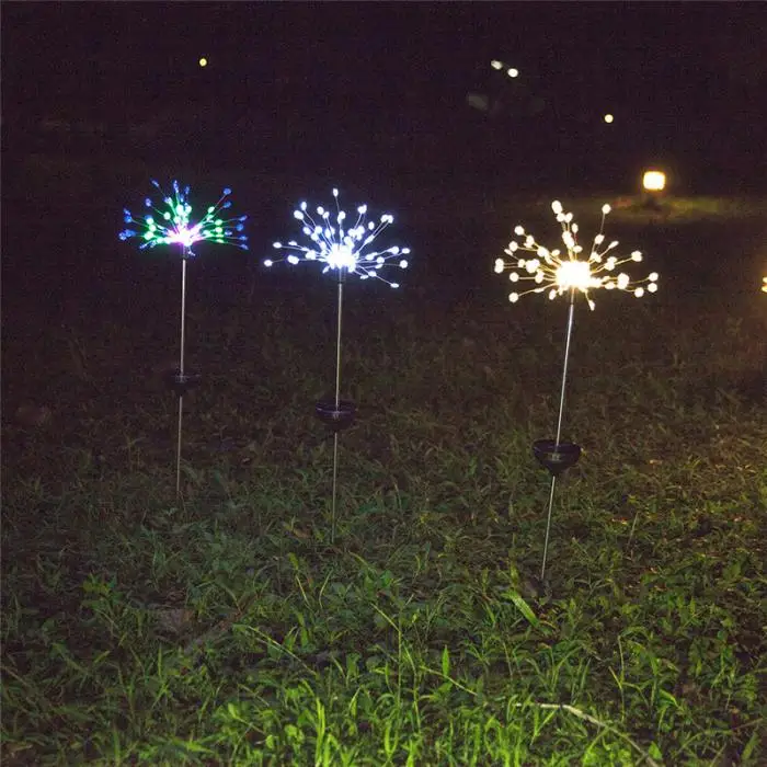 New 2pcs 90 Solar LED Light Snowflake Dandelion Shape Grass Fireworks Lamp Outdoor Lawn Garden Lights SF66