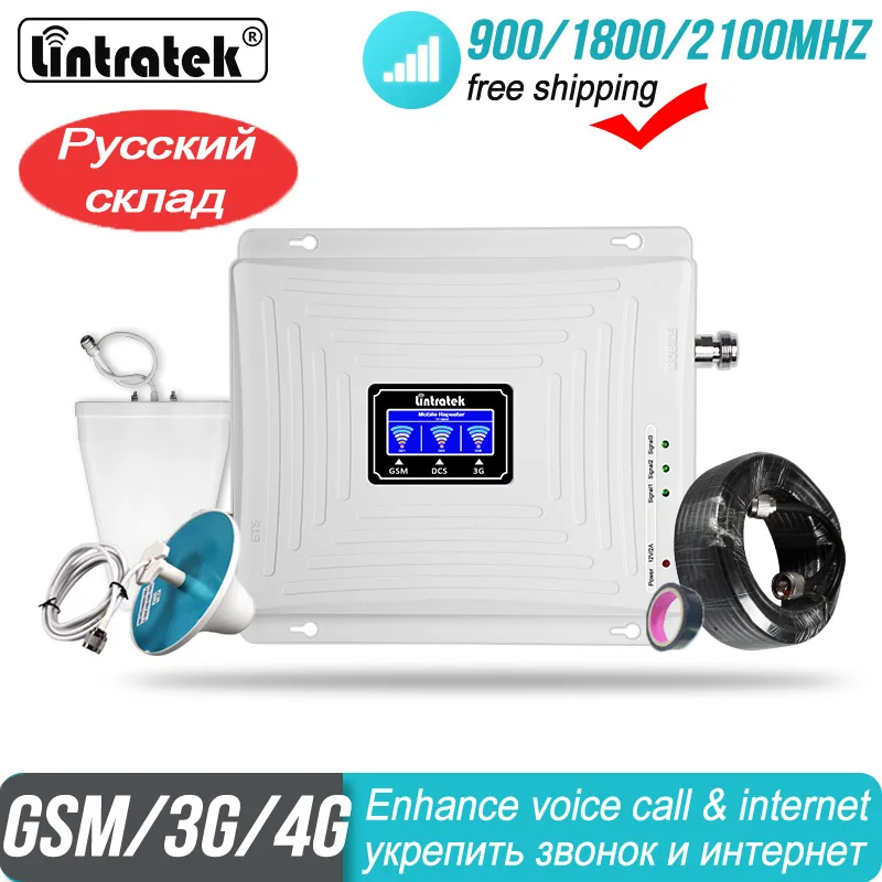 Online Amplificador de señal 4G GSM 2G 3G 900 1800 2100 Repetidor WCDMA Banda triple Lintratek kw20c gdw Celular 65dB LTE Amplificador de teléfono celular Caliente 2G 3G 4G Tri banda GSM900 celular amplificador de señal
