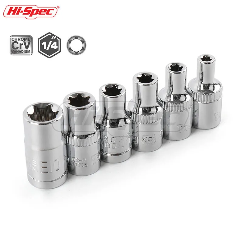Hi Spec 6 шт. 1/4 E Star Torx Набор гнезд Hex Шестигранная розетка адаптер Универсальная
