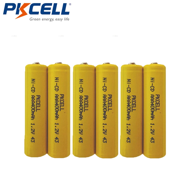 

6Pcs PKCELL AAA nicd battery 400mah 1.2V Rechargeable Battery NICD Button Top For Solar Lights Without PCB Protected