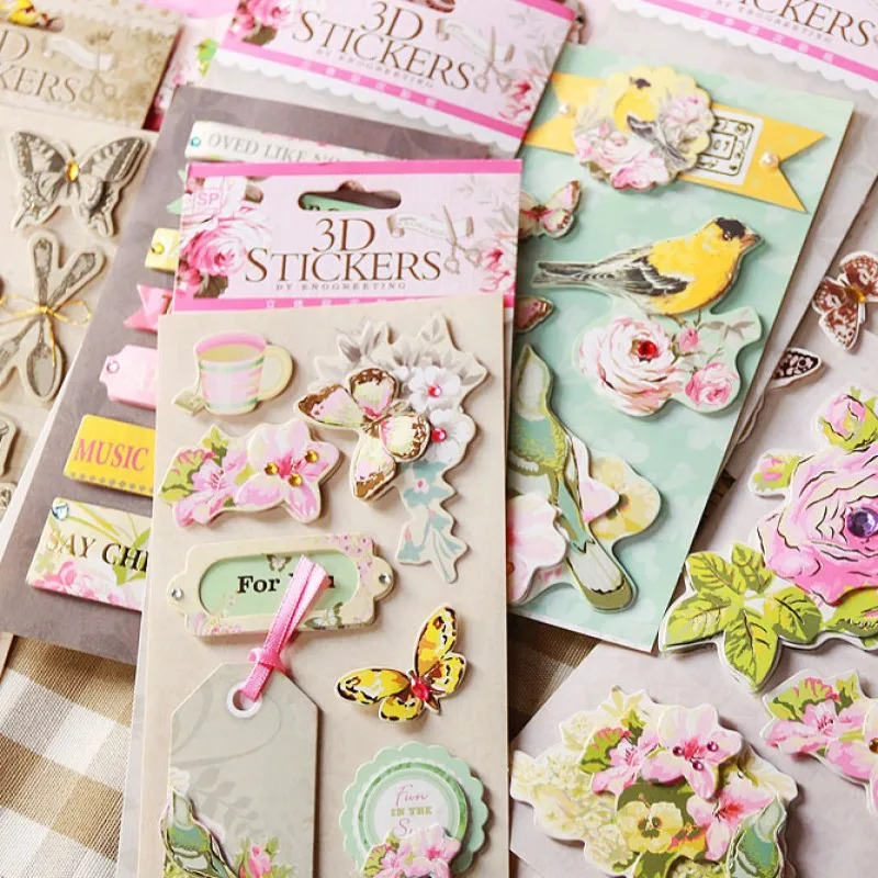 19patterns Cute 3d Card Paper Sticker Flower Butterfly Coffee Cup