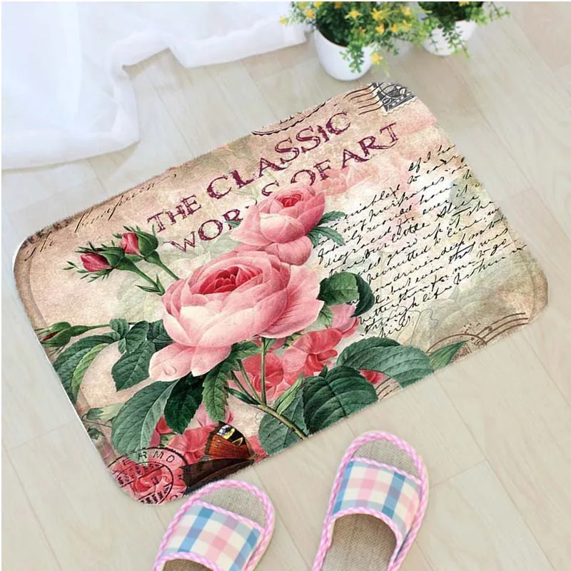

Retro Rose Printing Doormat Rose Flower Flannel Home Decoration Non-slip Floor Mat Retro Building Door Mat Tapis de bain felpudo