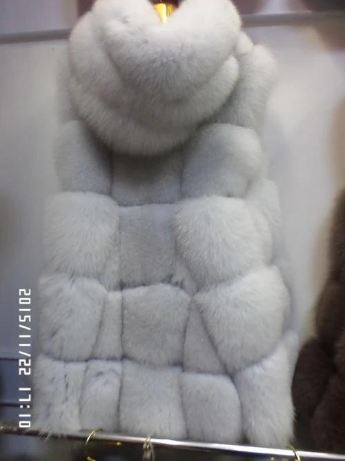 Linhaoshengyue 75 см Лисий натуральный мех женский жилет с капюшоном - Цвет: white