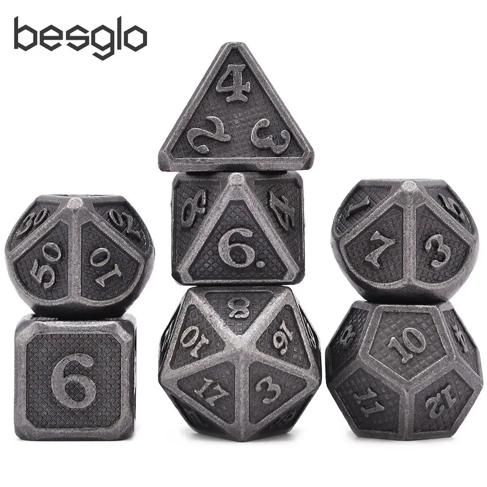 

Ancient Silver New Design Metal Dice with Pouch for Dungeons and Dragon DnD RPG MTG Table Top Games
