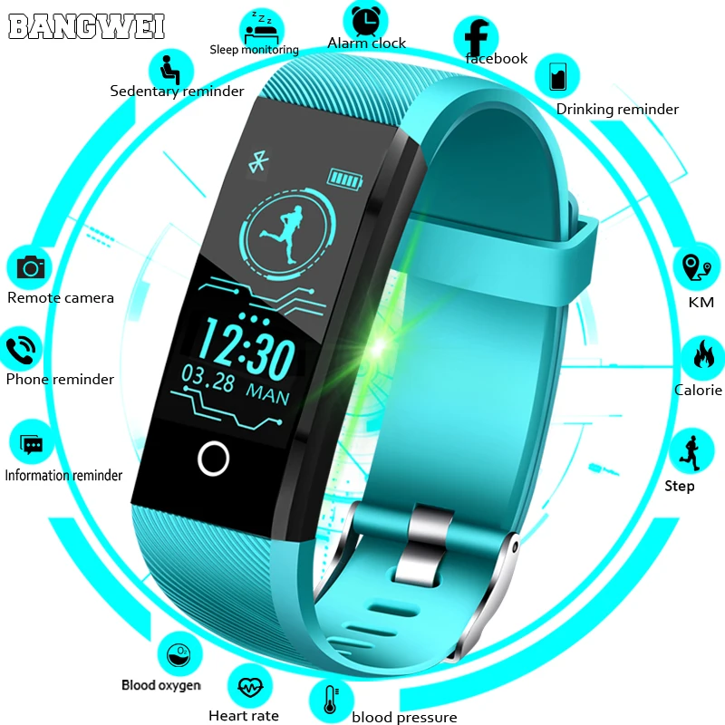 

relogio BANGWEI New Smart Watch Men Heart Rate Blood Pressure Pedometer Alarm Anti-magnetic Waterproof Sport Smart Women Watches