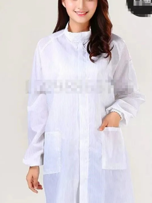 

L White Stripe ESD Lab Zip Up Elastic Cuff Anti Static Coat Overalls Uniform for Unisex