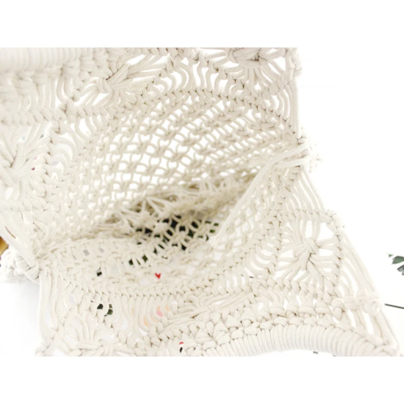 New type of cotton rope hollow net pocket handbag straw knitting bag small fresh knitting lady bag beach bag without lining