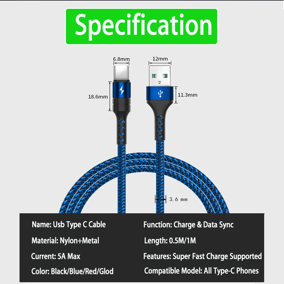 5A Тип C Usb зарядный кабель Usb для быстрой зарядки 3,0 5V 4A/3A/2A Usb Зарядное устройство кабель Android для samsung A8 A9 Xiaomi Mi9 Mi8 Se huawei Honor