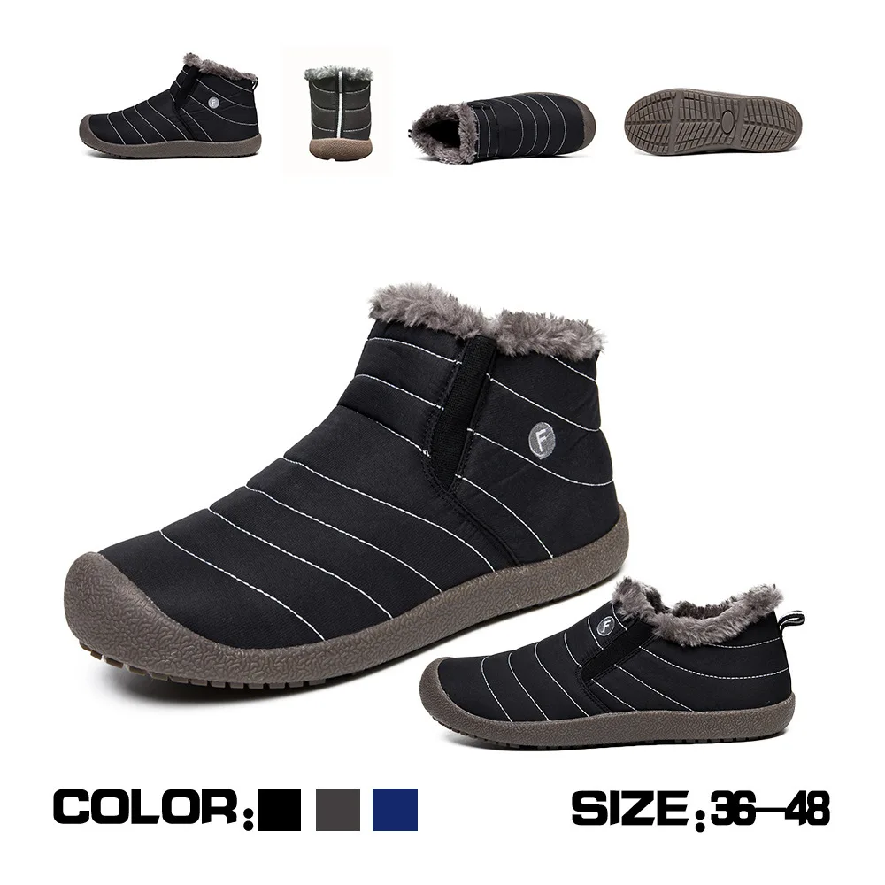 

New Fashion Men Winter Shoes Solid Color Snow Boots Plush Inside Antiskid Bottom Keep Warm Waterproof Ski Boots Size 36 - 48