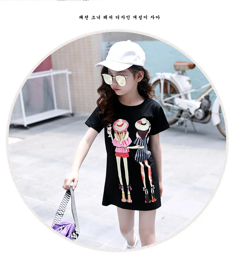 Soft Cotton T shirts For Girls Teenagers Dress Cartoon Long Tops Summer Fashion Kids Clothes Casual Short Sleeve Children's Tees (7)