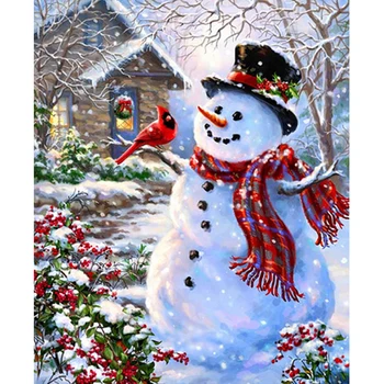 

Christmas Snowman & Bird Diamond Painting DIY 5D Full Diamond Embroidery Square Rhinestones Mosaic Kit Home Decor