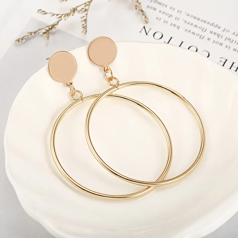 

2018 Trendy Gold Sliver Color Geometric Big Round Circle Earrings For Women Fashion Large Hollow Earrings Jewelry e0336