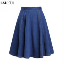 Женская джинсовая юбка с высокой талией, новая Корейская линия, тонкие летние джинсовые юбки, женская тонкая джинсовая плиссированная юбка миди, плюс размер 4XL