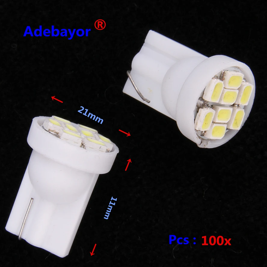 Adebayor-lumière de moto | T10 100 8smd 8led 3020 194 168 W5W 192 très lumineuse, feu de moto, lampe Auto, accessoires de voiture, 1206 pièces
