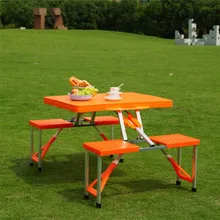 Многофункциональный складной стол для пикника и стула оранжевый ABS Удобный для переноски Набор стола и 4 стула крытый и открытый
