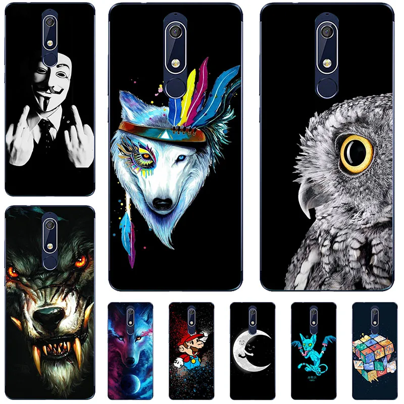 Phone Case For Coque Nokia 5.1 Elephant Painted Back Cover 5.5inch 5 2018 Funda Plastic Shell | Мобильные телефоны и