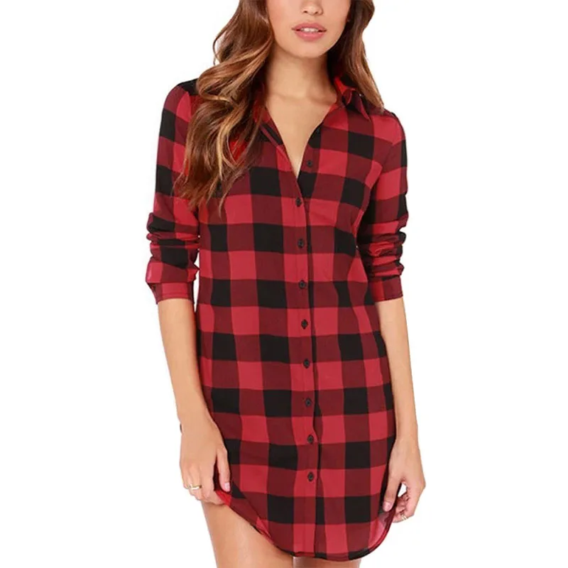 

Europe America new women blouses long-sleeved blouse lattice shirt plaid long blusas clothing vestidos LBD1545