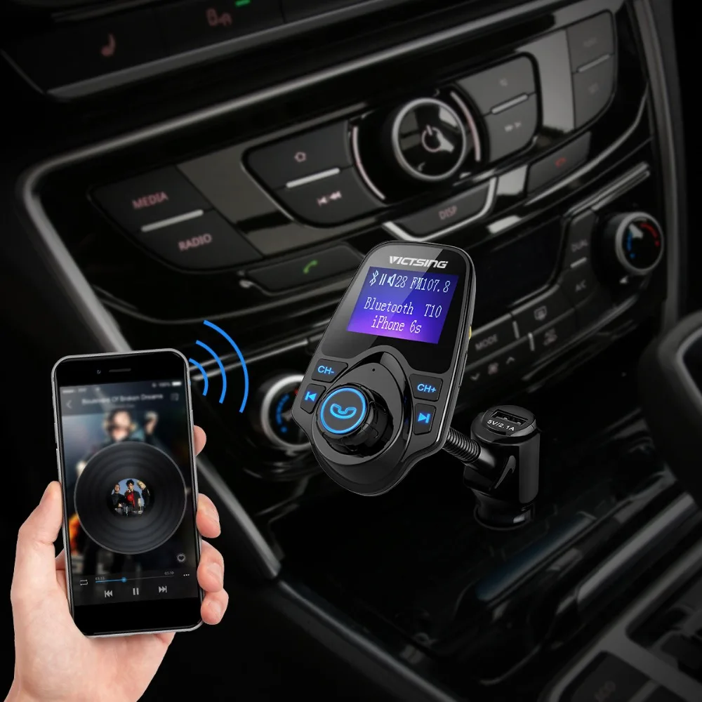 VicTsing Bluetooth FM Transmitter Car Kit 1.44 inches Screen Wireless Radio Car MP3 Player Bluetooth FM Transmitter Modulator    (7)