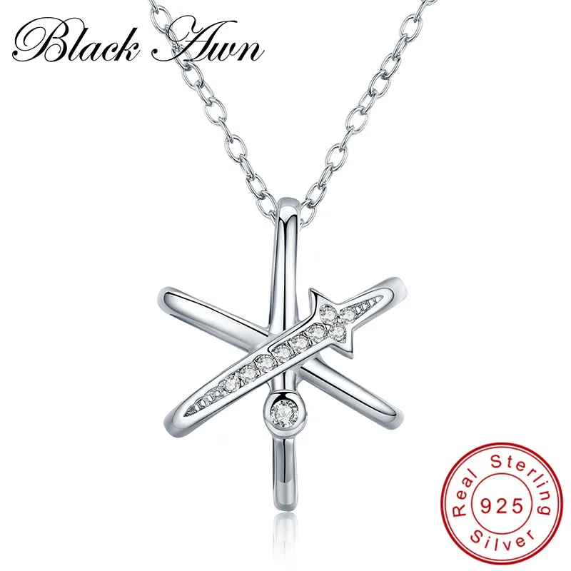 

[BLACK AWN] 925 Sterling Silver Necklace Fine Jewelry Black Spinel Classic Necklaces for Women Pendants P183