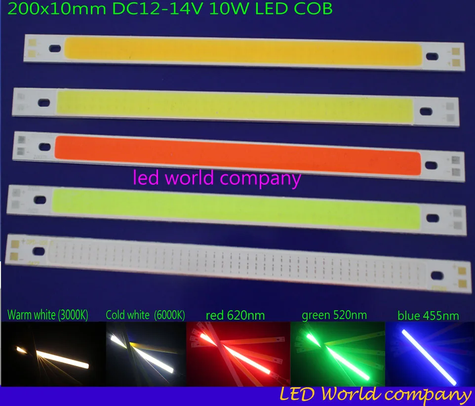 200x10X1,5 мм DC12-14V 10 Вт светодиодный COB полосы бар огни теплый натуральный холодный синий красный 1000LM ультра яркий светодиодный чип лампы Автомобильные огни