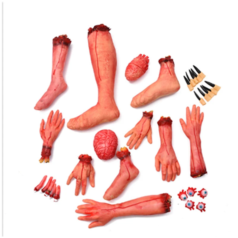 

Halloween Horror Props Bloody Hand Haunted House Party Decoration Scary Fake Hand Finger Leg Foot Brain Heart Halloween Supplies