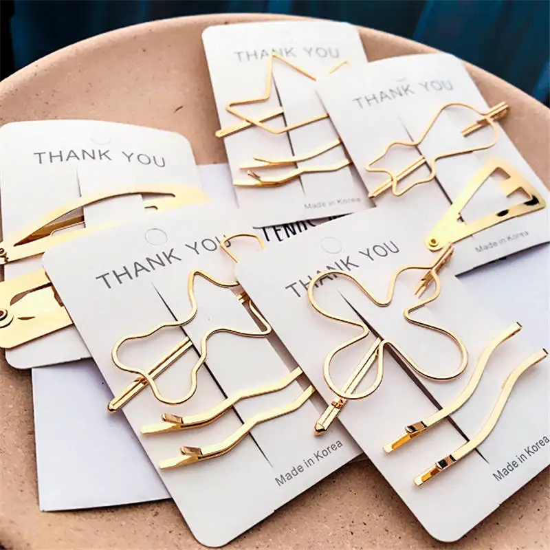 

New Fashion Women Girls Gold color Metal Geometric Cute Cat Hair Clips Simple Hairpins Holder Hair Accessories