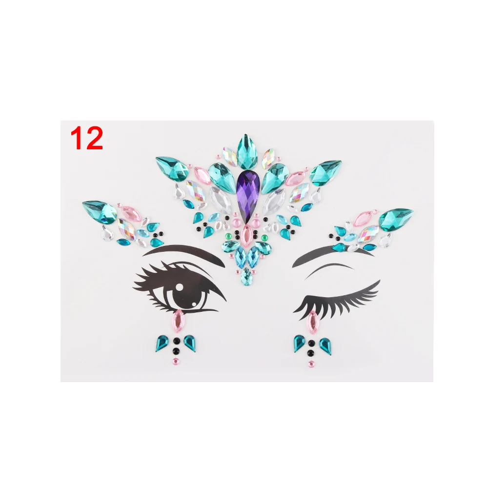 12 1PC 3D Crystal Tattoo Adhesive Face Gems Rhinestone Jewels Festival Fancy Party Body Glitter Stickers Women Party Makeup Tools - Цвет: 12