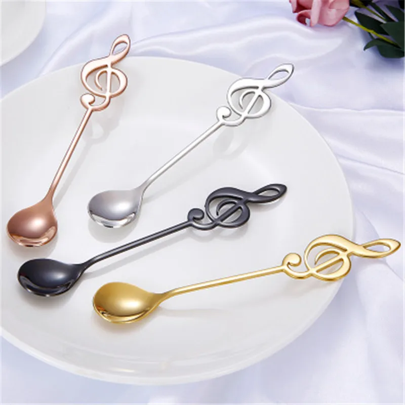 الفولاذ المقاوم للصدأ القهوة ملعقة السكر اثارة ملعقة الموسيقية ملاحظة مقبض الجليد كريم ملعقة الحلوى/ الحلويات الفضة الذهب أدوات المائدة