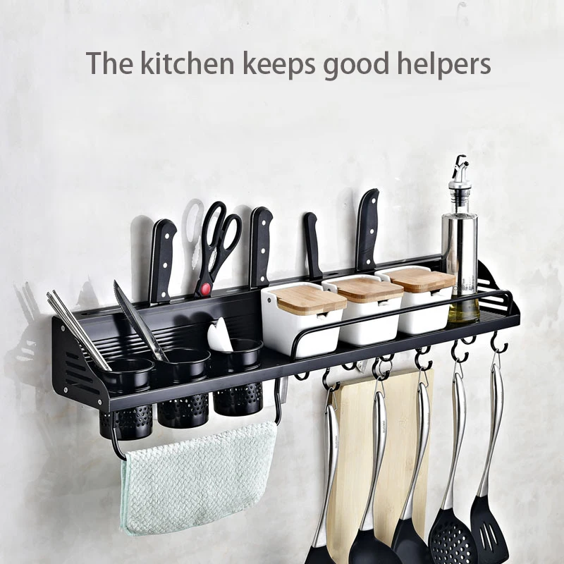 

Black Space Aluminum Kitchen Storage Multifunction Kitchen Racks Tool Seasoning Holder Household Organization