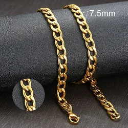 Vnox Men's Black and Gold Cuban Link Chain Necklace - Stainless Steel Choker Jewelry Gift - 60cm 24inch (7.5mm Gold NC-165)