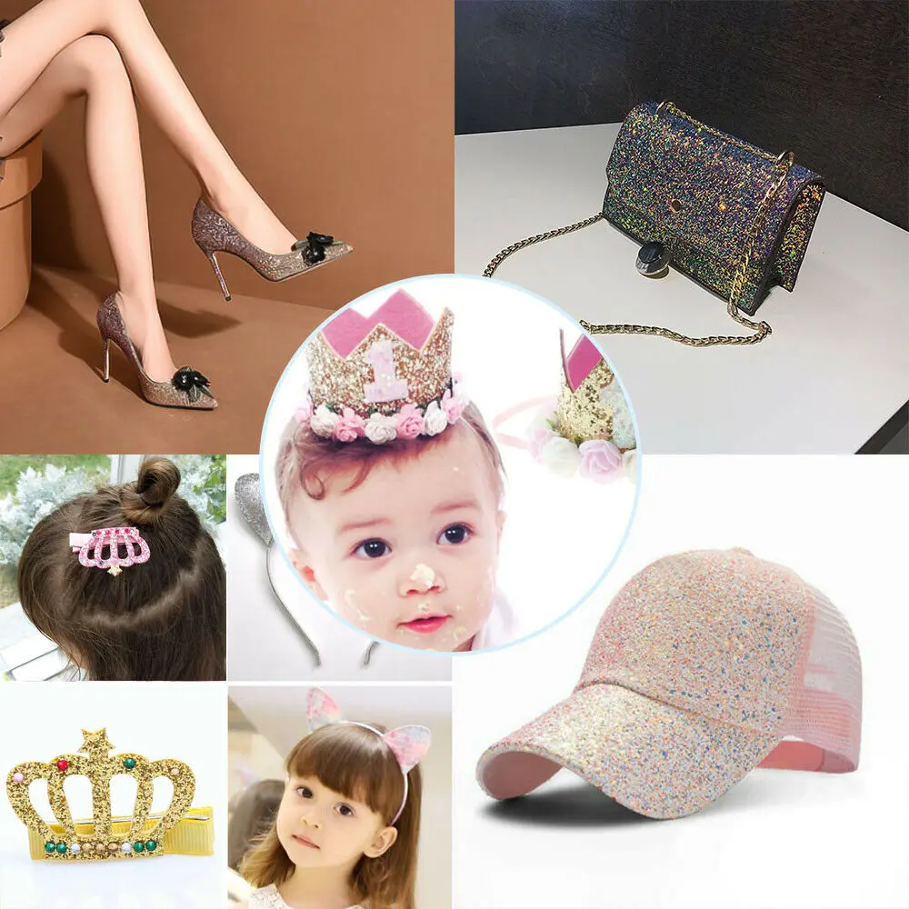 Chunky Glitter Sequin Fabric Iridescent PU Faux Leather Sweing Fabric Bow Earring Decor DIY Handmade Craft Material Sheets Roll