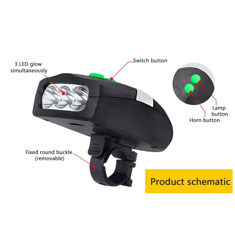 Clearance 1 Pcs Bicycle Lights Mountain Road Bike 3 Leds Front Light Headlamp Multifunction Waterproof Cycling Lamp With Electronic Bell 8