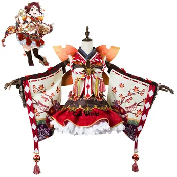 

Love Live Sunshine Aqours Sakurauchi Riko Red Leaf Maple Dress Kimono Yukata Outfit Anime Cosplay Costumes