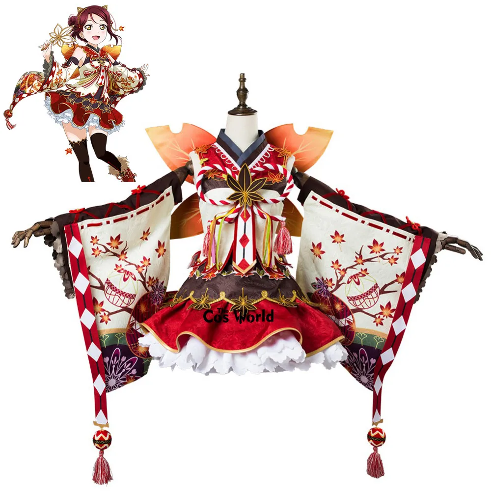 Кимоно для косплея Love Live Sunshine Aqours Sakurauchi Riko кимоно в кленовом стиле с красными