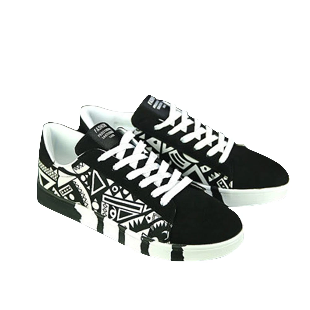 

Men's casual flat canvas shoes fashion lace up round toe loafers shoes black white blue Men Vulcanize Shoes printed sneakers