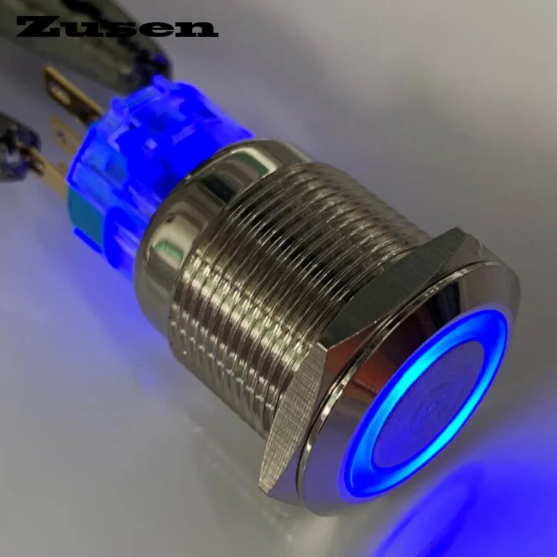 Zusen 19 мм Блокировка типа замок 1no1nc кнопочный переключатель(ZS19F-11ZE/R/12 V/N - Цвет: Синий