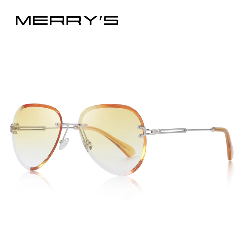 MERRYS дизайн женские без оправы Пилот солнцезащитные очки градиентные линзы UV400 защита S6121 - Цвет линз: C05 Yellow