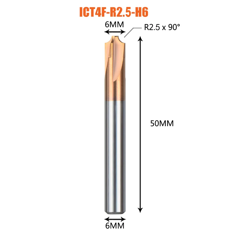 1 шт. твердое карбидная Фаска Инструмент Фреза 4 флейты Внутренняя Дуга R0.5-R5.0 Фаска фрезы угловой Закругление инструмент для снятия заусенцев - Длина режущей кромки: ICT4F-R2.5-H6