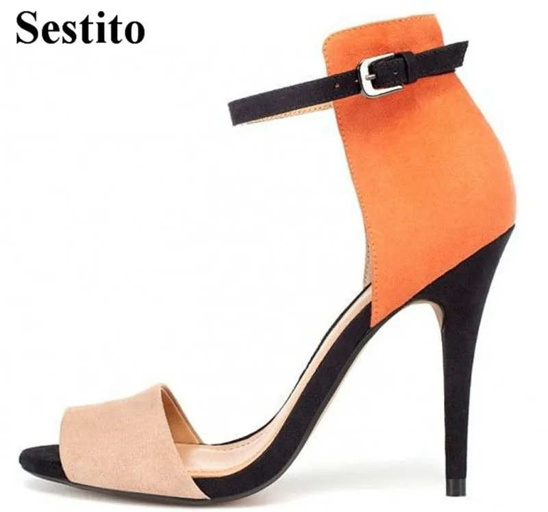 

Women Sandals 2018 New Summer Peep Toe Casual Sandals Super High Thin Heels Buckle Strap Cover heel Mixed Colors Ladies Shoes