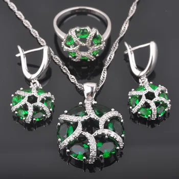 

FAHOYO 2020 New Specific Green Zirconia Women's Silver Color Jewelry Sets Earrings/Pendant/Necklace/Rings QZ0442