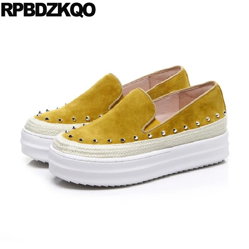 

11 Size 42 Flats Creepers Stud Women Large Rivet 10 Spring Autumn Yellow Designer Shoes China Muffin Drop Shipping European