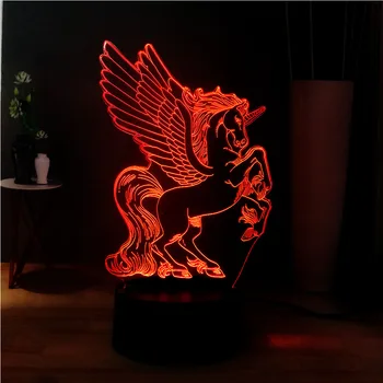 

Novelty 3D Illusion Unicorn 7 Color Change LED DEC Bedside Home Atmosphere USB Base Night Mood Table Lamp Children Holiday Gift
