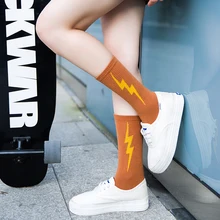 Носки для женщин, хлопковые носки в стиле Харадзюку с принтом грома, носки в стиле хип-хоп, женские повседневные забавные носки, новая мода, женские носки