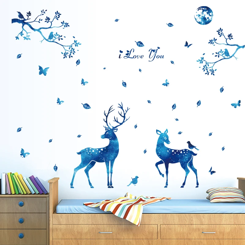 

Fantastic blue elk Wall Sticker Butterflies for Home Decoration Living room bedroom Background decor Mural art Decals stickers