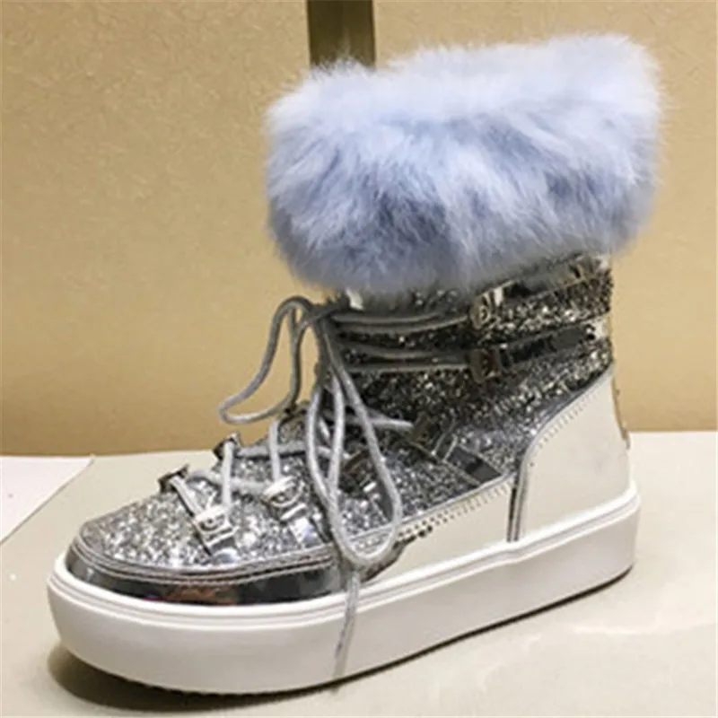 

Glitter Warm Snow Boots Moon Fashion 2019 Runway Women Ankle Boots Platform Shoes Woman Eyes Winter Motorcycle Combat Boots