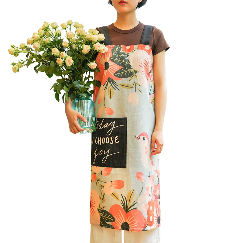 Kitchen Aprons Thick Cotton Linen House Floral Shabby Chic Apron with